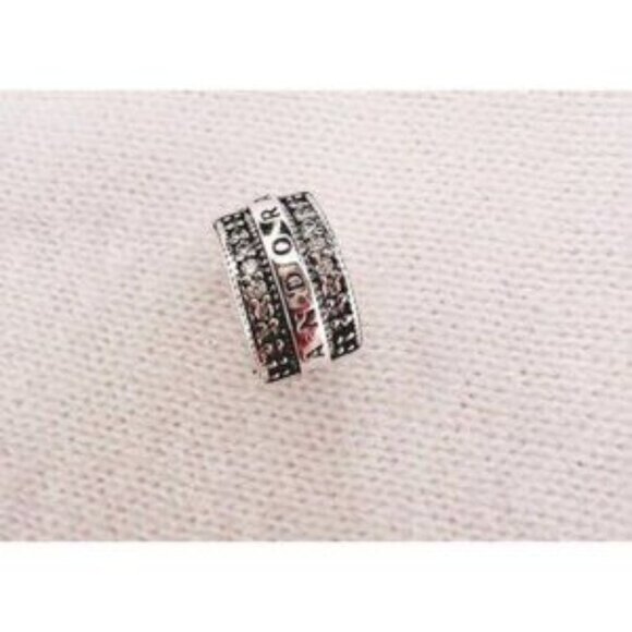 Sterling Silver Charms, Pandora logo Sparkling Pav�� Lines and Logo Clip S925ALE - Picture 2 of 7